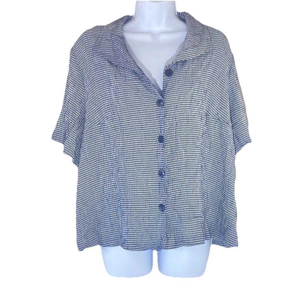 VTG Casual Corner Woman Plus Size 1X Office Siren Career Gingham Button Blouse